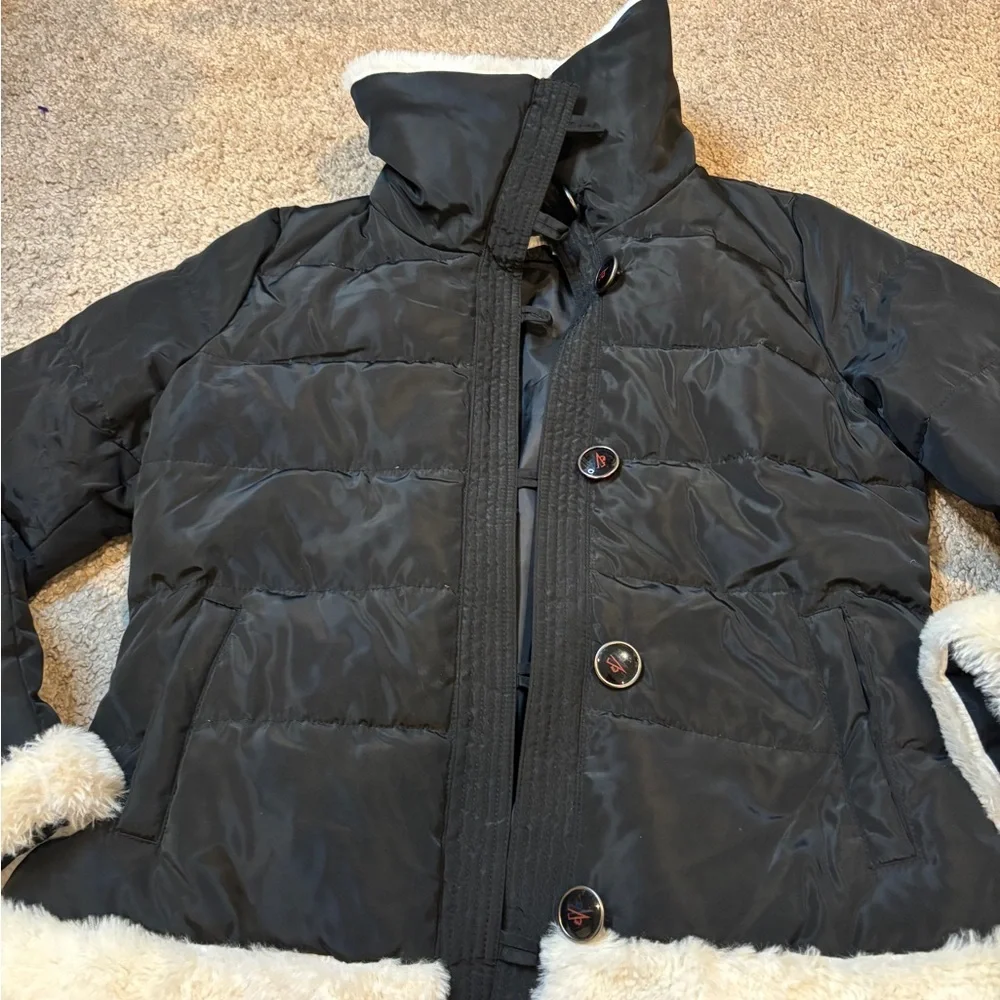 Women's Black Bomber Jacket with Faux Fur Trim like new